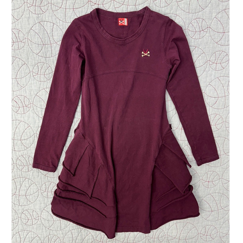 No Added Sugar Dress Maroon Long Sleeve Tiered Ruffle / Girl's 9/10 Years